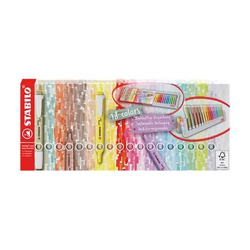 Szövegkiemelő készlet, 1-4 mm, STABILO "Swing Cool", 18 db-os asztali készlet
