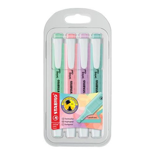 Szövegkiemelő készlet, 1-4 mm, STABILO "Swing Cool Pastel", 4 különböző szín