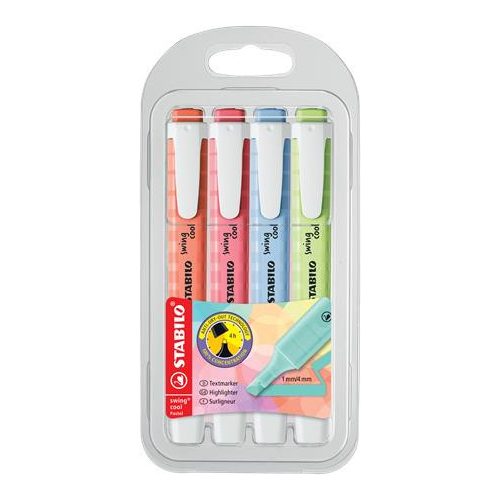 Szövegkiemelő készlet, 1-4 mm, STABILO "Swing Cool Pastel" 4 különboző szín