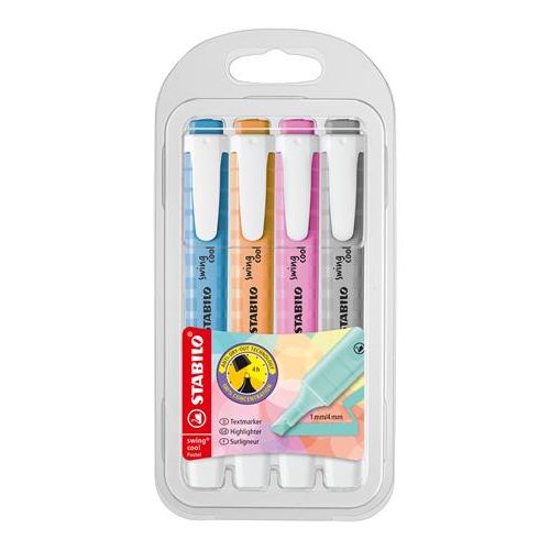 Szövegkiemelő készlet, 1-4 mm, STABILO "Swing cool Pastel", 4 különböző szín