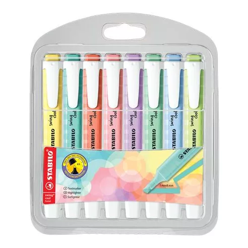 Szövegkiemelő készlet, 1-4 mm, STABILO "Swing Cool Pastel", 8 különböző szín