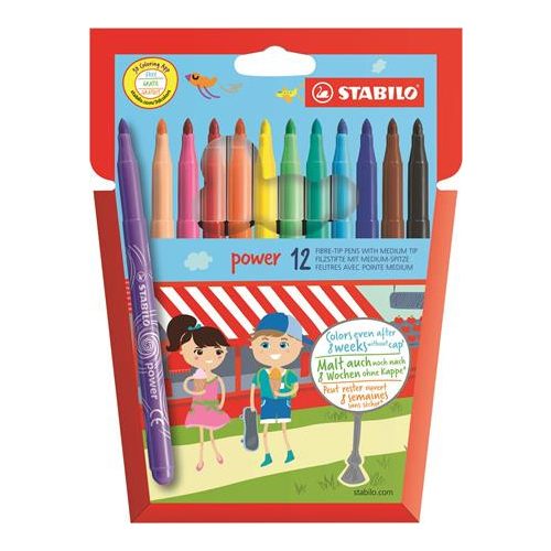 Filctoll készlet, 2 mm, STABILO "Power", 12 különböző szín