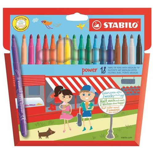 Filctoll készlet, 2 mm, STABILO "Power", 18 különböző szín