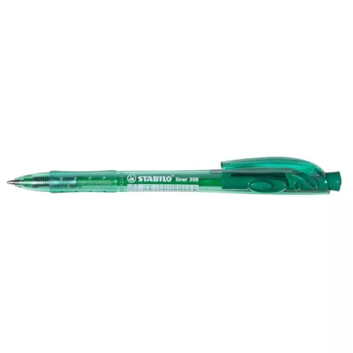 Golyóstoll, 0,38 mm, nyomógombos, STABILO "Liner 308", zöld
