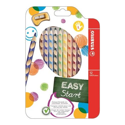 Színes ceruza készlet, háromszögletű, balkezes, STABILO "EasyColours", 12 különböző szín