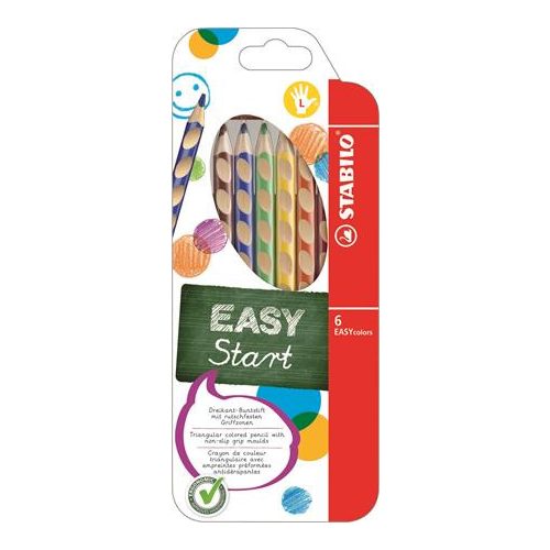 Színes ceruza készlet, háromszögletű, balkezes, STABILO "EasyColours", 6 különböző szín