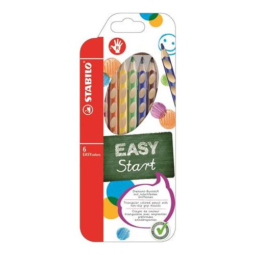 Színes ceruza készlet, háromszögletű, jobbkezes, STABILO "EasyColours", 6 különböző szín