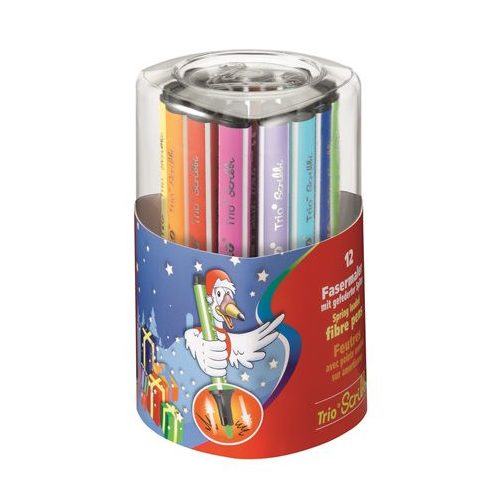 Filctoll készlet, 1,5-2 mm, rugós hegy, STABILO "Trio Scribbi", 12 különböző szín