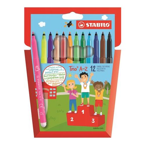Filctoll készlet, 0,7 mm, STABILO "Trio A-Z", 12 különböző szín