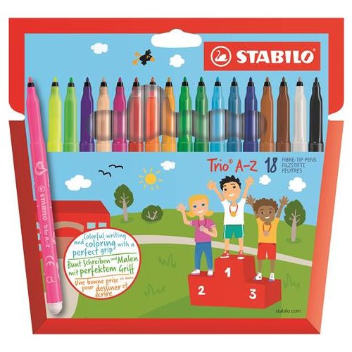 Filctoll készlet, 0,7 mm, STABILO "Trio A-Z", 18 különböző szín