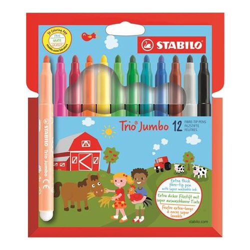 Filctoll készlet, 3 mm, STABILO "Trio Jumbo", 12 különböző szín