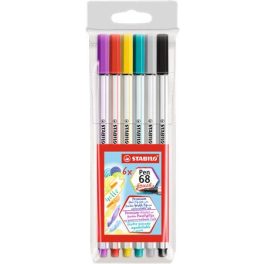   Ecsetirón készlet, STABILO "Pen 68 brush", 6 különböző szín