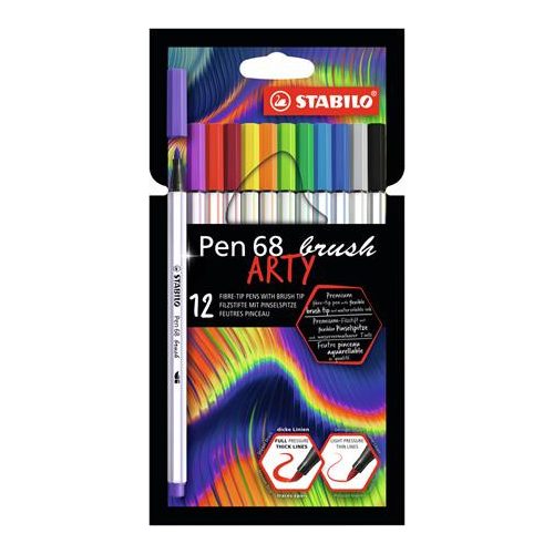 Ecsetirón készlet, STABILO "Pen 68 brush ARTY", 12 különböző szín