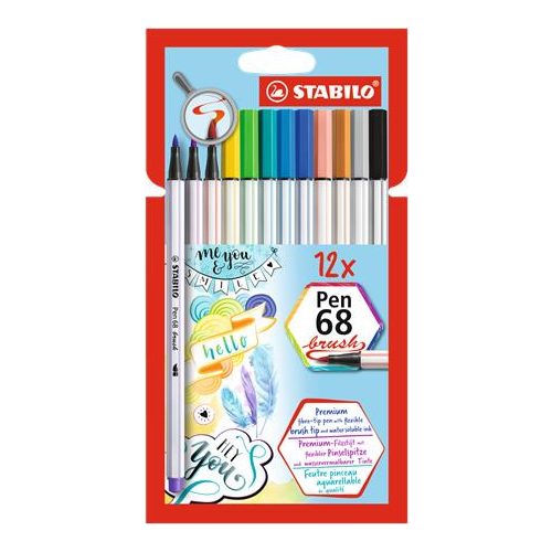 Ecsetirón készlet, STABILO "Pen 68 brush", 12 különböző szín