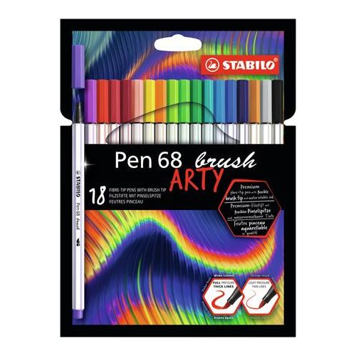 Ecsetirón készlet, STABILO "Pen 68 brush ARTY", 18 különböző szín