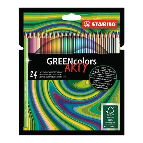Színes ceruza készlet, hatszögletű, STABILO "GreenColors ARTY", 24 különböző szín