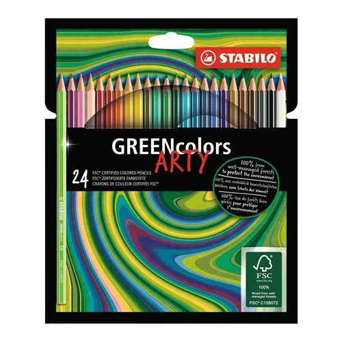 Színes ceruza készlet, hatszögletű, STABILO "GreenColors ARTY", 24 különböző szín