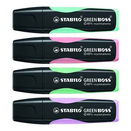 Szövegkiemelő készlet, 2-5 mm, STABILO "Green Boss Pastel", 4 különböző szín