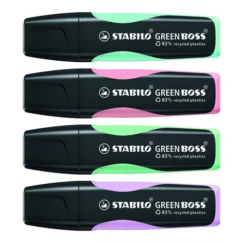 Szövegkiemelő készlet, 2-5 mm, STABILO "Green Boss Pastel", 4 különböző szín