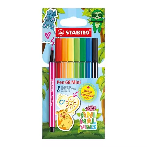 Filctoll készlet, 1 mm, STABILO "Pen 68 Mini Animal Vibes", 8 különböző szín