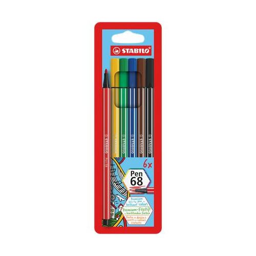 Rostirón készlet, 1 mm, STABILO "Pen 68", 6 különböző szín