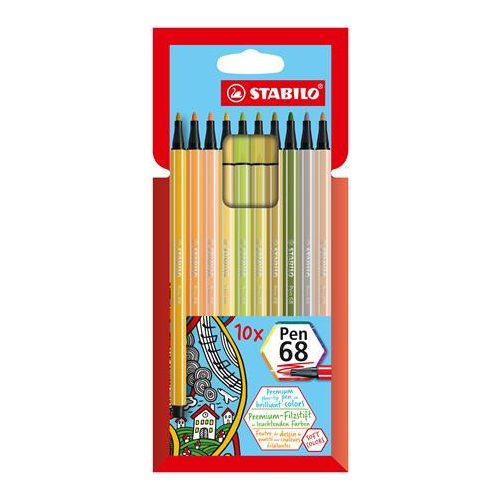 Rostirón készlet, 1 mm, STABILO "Pen 68", 10 különböző szín