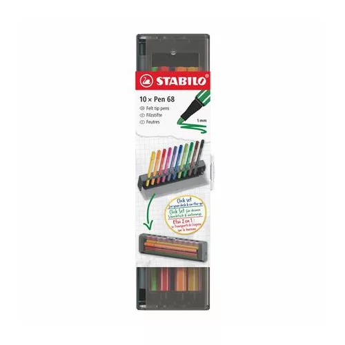 Filctoll készlet, 1 mm, STABILO "Pen 68", 10 db-os asztali készlet