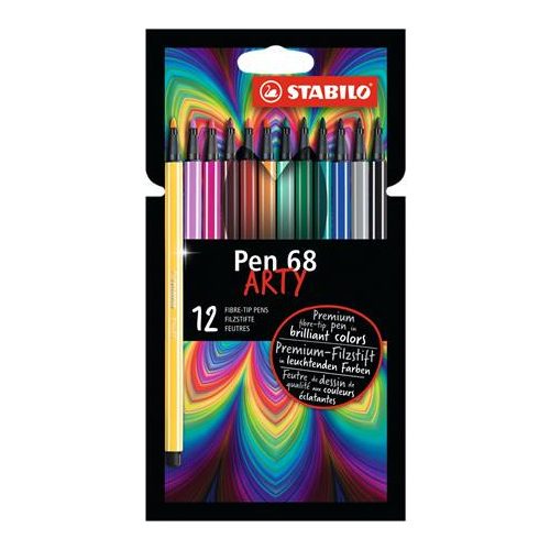 Rostirón készlet, 1 mm, STABILO "Pen 68 ARTY", 12 különböző szín