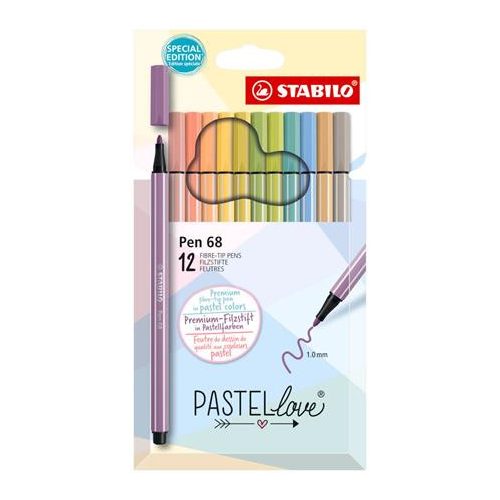Rostirón készlet, 1 mm, STABILO "Pen 68 Pastellove", 12 különböző szín