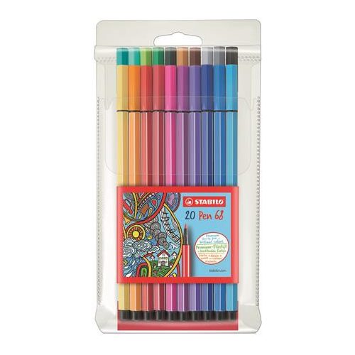 Rostirón készlet, 1 mm, STABILO "Pen 68", 20 különböző szín