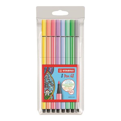 Rostirón készlet, 1 mm, STABILO "Pen 68", 8 pasztell szín
