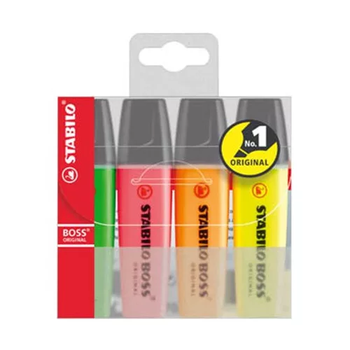 Szövegkiemelő készlet, 2-5 mm, STABILO "BOSS original", 4 különböző szín