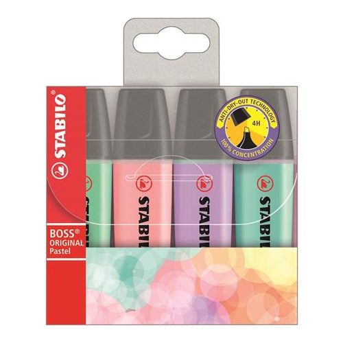 Szövegkiemelő készlet, 2-5 mm, STABILO "BOSS original Pastel2", 4 különböző szín