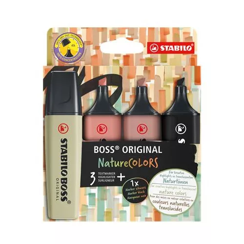 Szövegkiemelő készlet, 2-5 mm, STABILO "BOSS original NatureCOLORS", 4 különböző szín