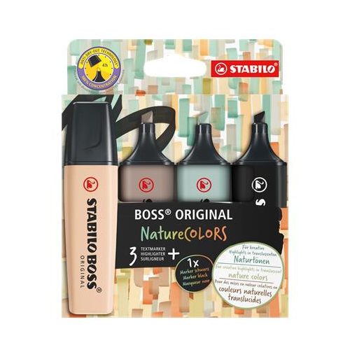 Szövegkiemelő készlet, 2-5 mm, STABILO "BOSS original NatureColors", 4 különböző szín