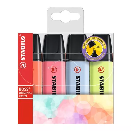 Szövegkiemelő készlet, 2-5 mm, STABILO "BOSS original Pastel3", 4 különböző szín