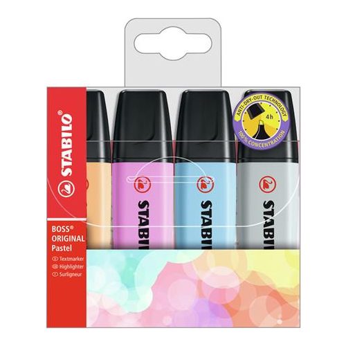 Szövegkiemelő készlet, 2-5 mm, STABILO "BOSS original Pastel", 4 különböző szín