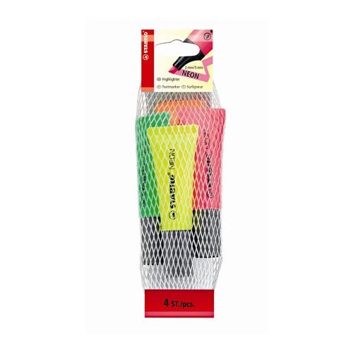 Szövegkiemelő készlet, 2-5 mm, STABILO "Neon", 4 különböző szín