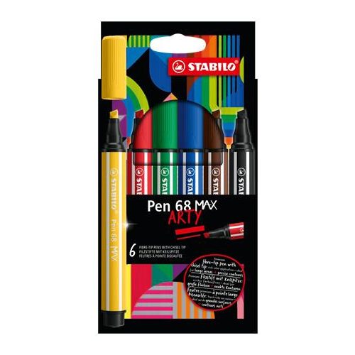 Rostirón készlet, 1-5 mm, vágott hegy, STABILO "Pen 68 MAX", 6 különböző szín