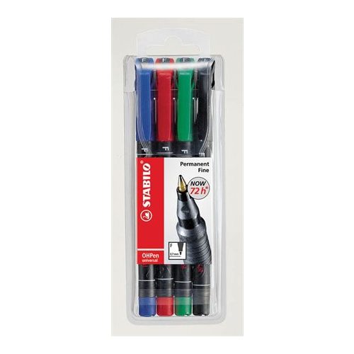 Alkoholos marker készlet, 0,7 mm, STABILO "OHPen F", 4 különböző szín