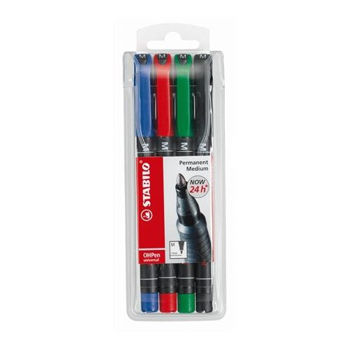 Alkoholos marker készlet, 1 mm, STABILO "OHPen M", 4 különböző szín