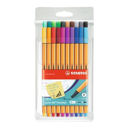 Tűfilc készlet, 0,4 mm, STABILO "Point 88", 20 különböző szín