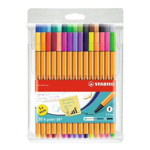 Tűfilc készlet, 0,4 mm, STABILO "Point 88", 25+5 különböző szín