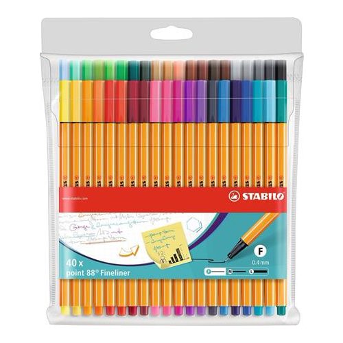 Tűfilc készlet, 0,4 mm, STABILO "Point 88", 40 különböző szín
