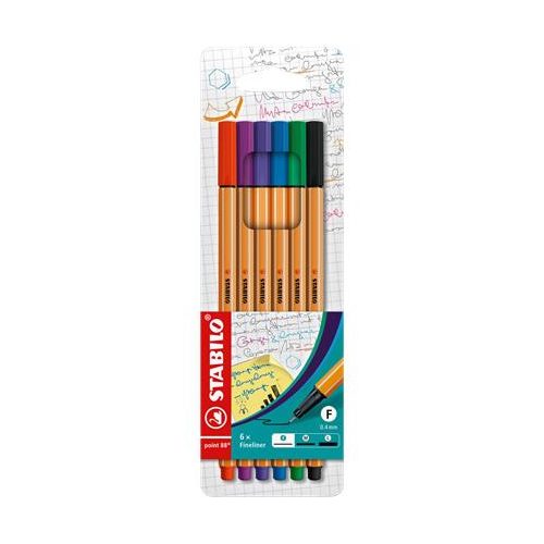 Tűfilc készlet, 0,4 mm, STABILO "Point 88", 6 különböző szín