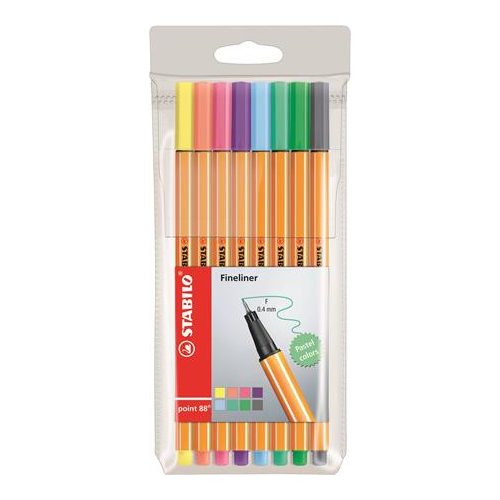 Tűfilc készlet, 0,4 mm, STABILO "Point 88", 8 pasztell szín