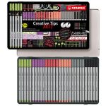 Tűfilc készlet, fém doboz, STABILO "Creative Tips ARTY", 6 különböző pasztell szín, 5 különböző vastagság