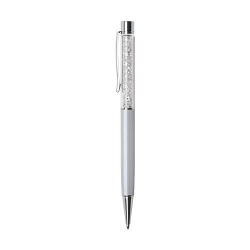 Golyóstoll, krémfehér, felül fehér SWAROVSKI® kristállyal töltve, 14 cm, ART CRYSTELLA®