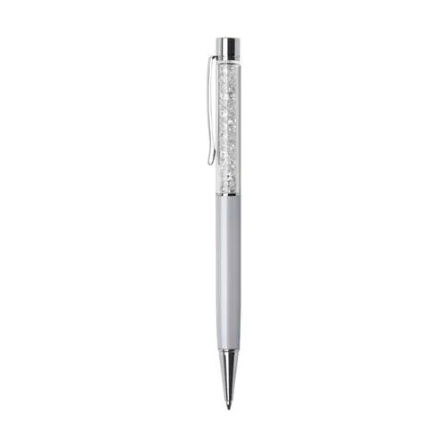 Golyóstoll, krémfehér, felül fehér SWAROVSKI® kristállyal töltve, 14 cm, ART CRYSTELLA®