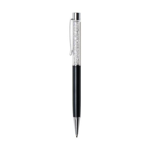 Golyóstoll, fekete, felül fehér SWAROVSKI® kristállyal töltve, 14 cm, ART CRYSTELLA®